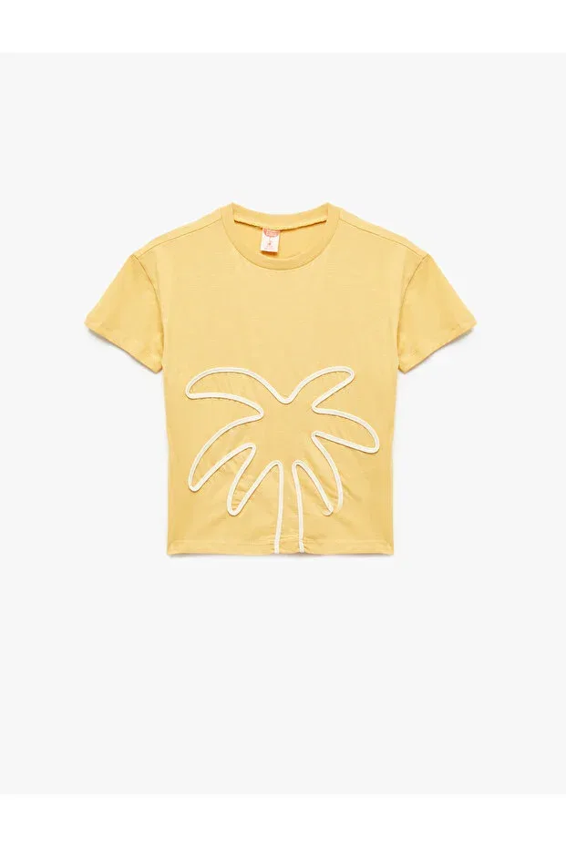 Детская футболка для девочек с принтом Palm Printed Crew Neck Short Sleeve Cotton T-Shirt Koton, Hardal