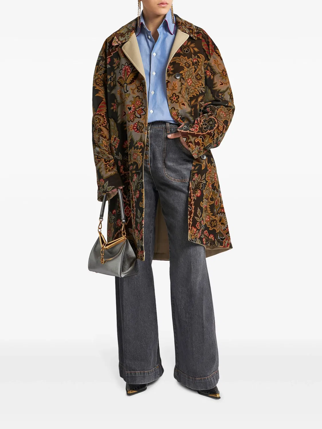 ETRO Серые широкие джинсы с расклешенным низом — фото 4