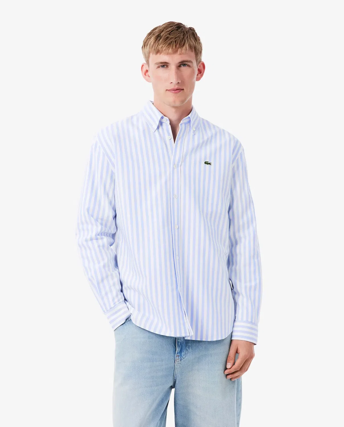 Рубашка мужская Lacoste с длинным рукавом, хлопок, Blanco