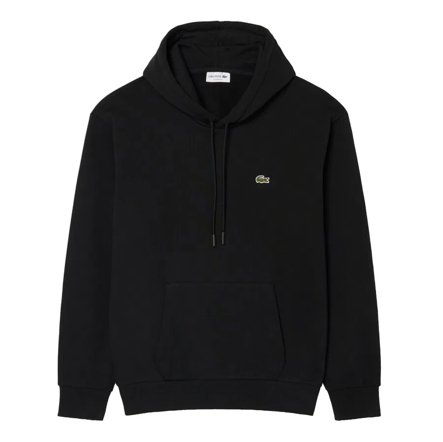 Толстовка Lacoste с капюшоном, карманом-кенгуру, черный
