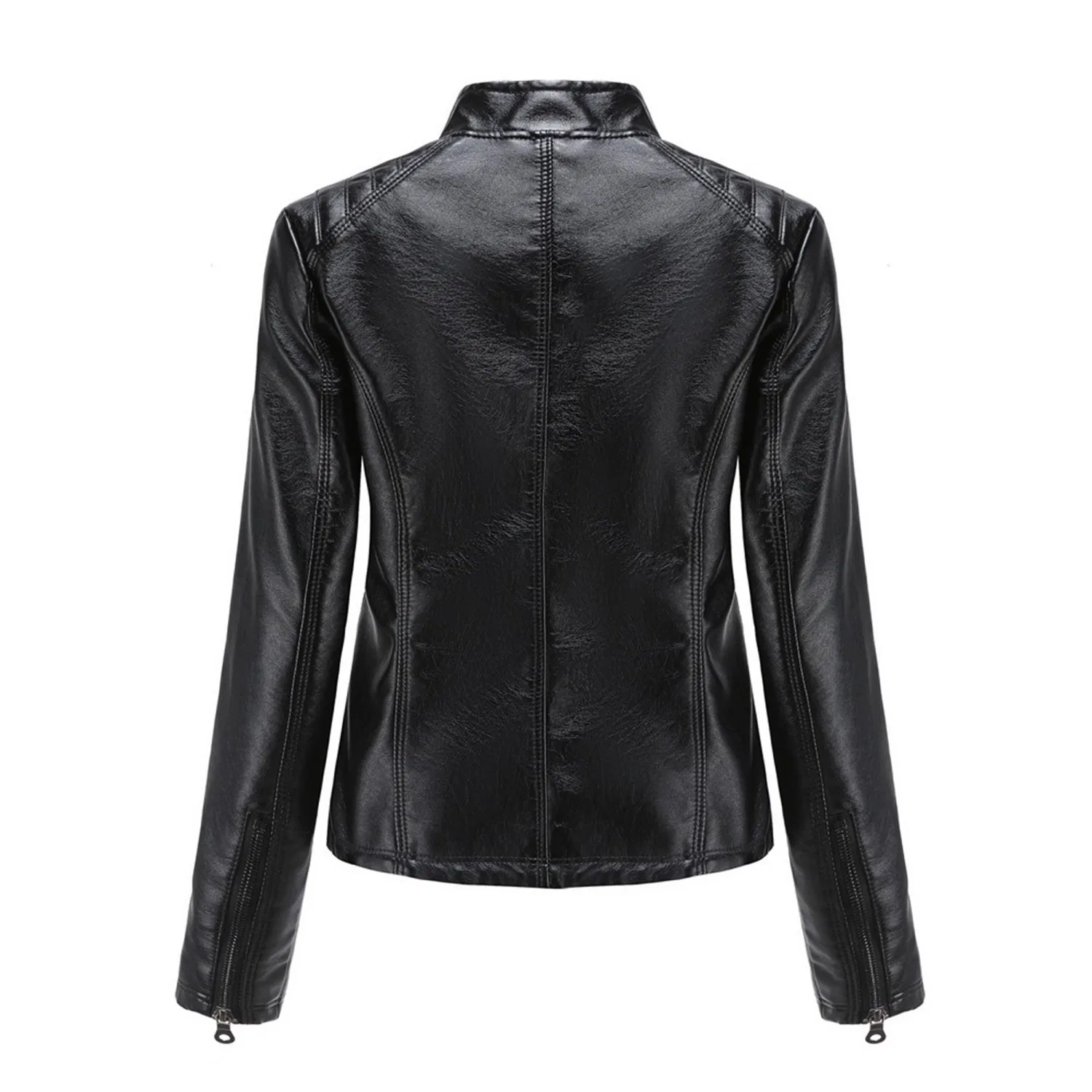Женская куртка из искусственной кожи с длинным рукавом, Black — фото 4