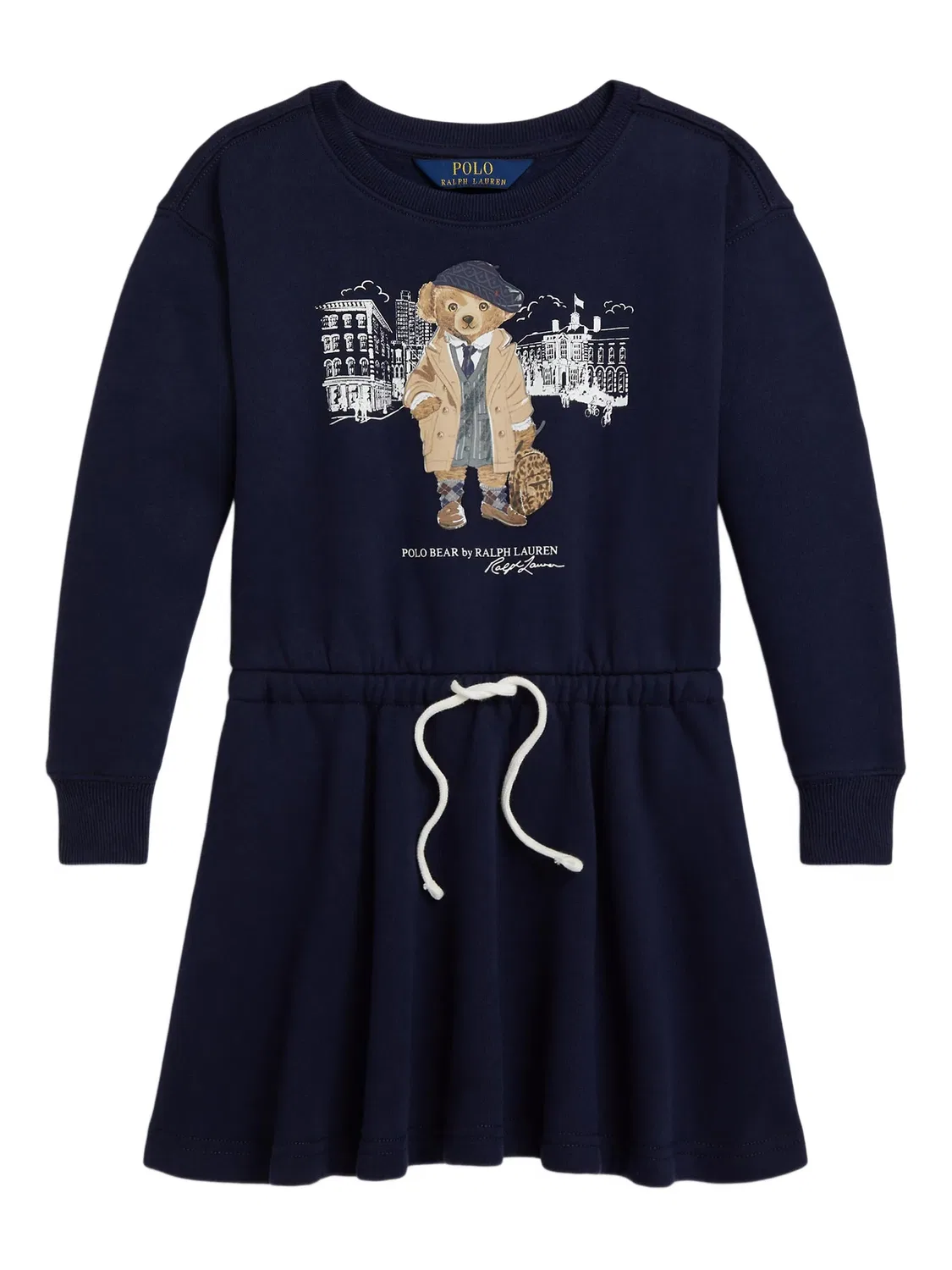 Платье с принтом медведя и завязкой на талии Polo Ralph Lauren, темно-синий