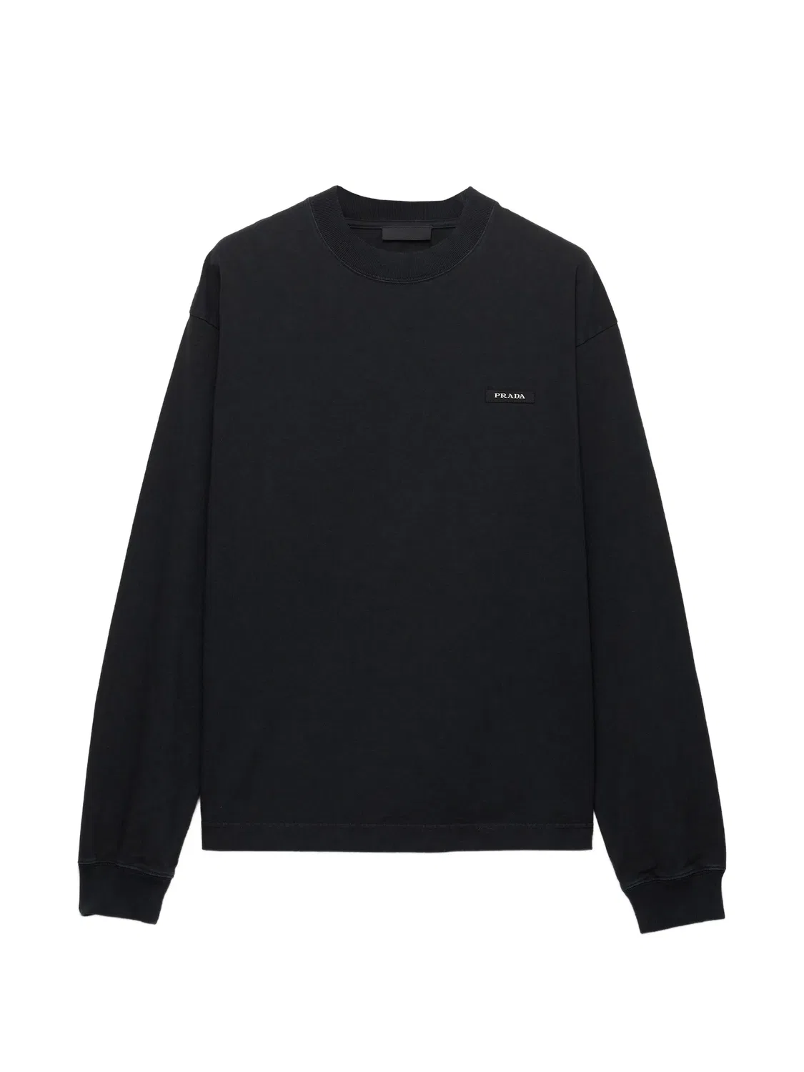 Футболка с длинными рукавами, хлопковая, черная Prada, черный