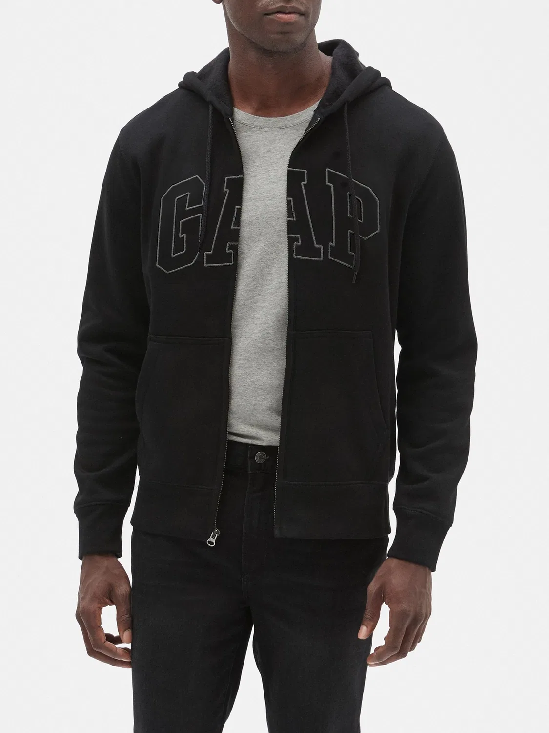 Худи Gap Black Zip Through Logo Fleece Lined Hoodie, черный — фото 3