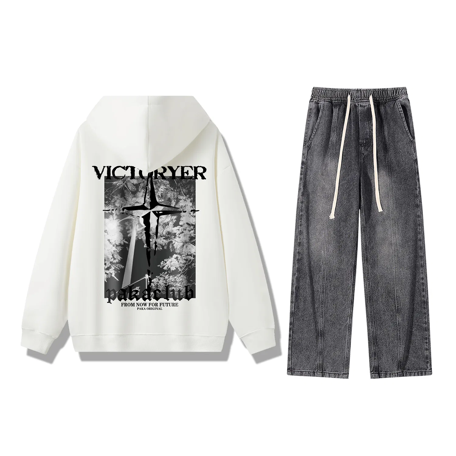 Детский комплект из худи и брюк с капюшоном PAKA, White Top+Smoke Gray Pants