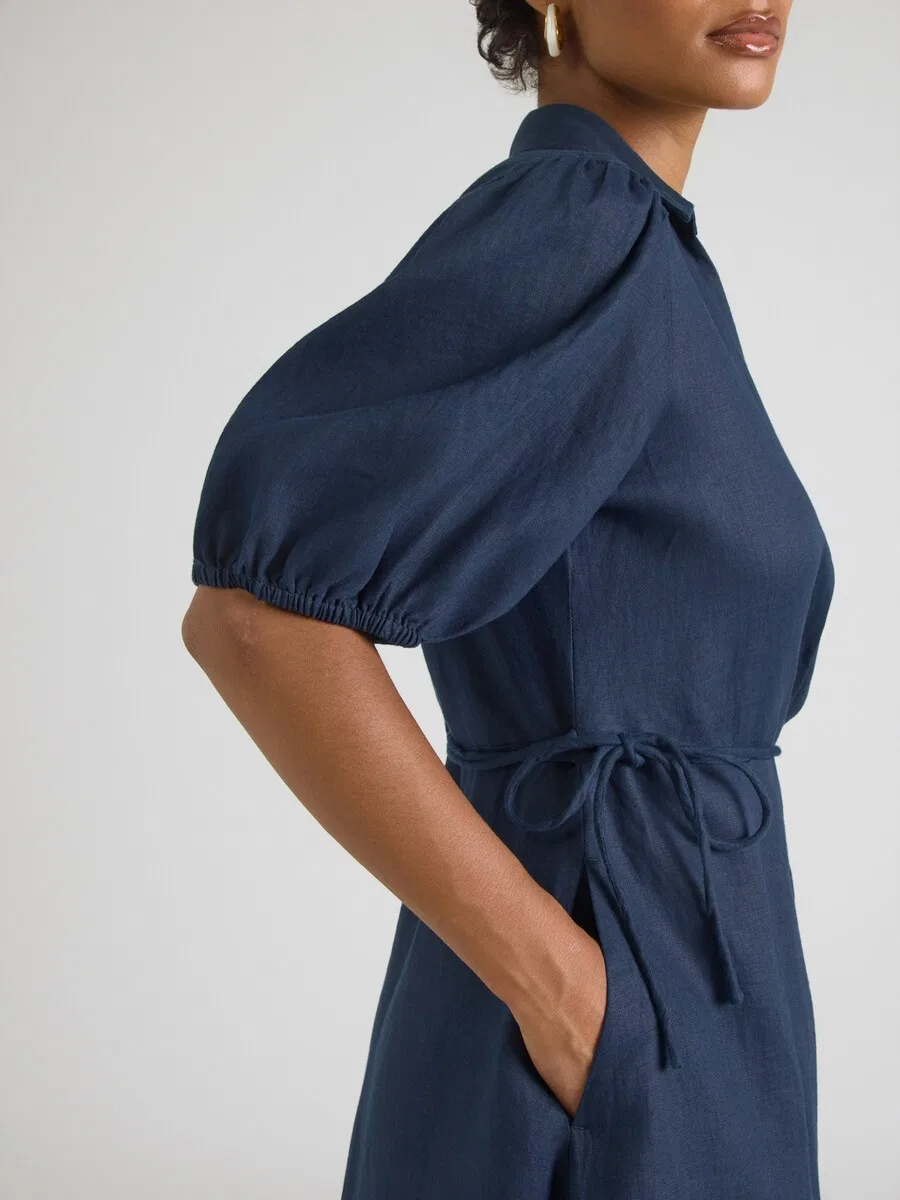 Платье TOMMY HILFIGER 'Pure Relaxed Midi Wrap' темно-синего цвета — фото 2
