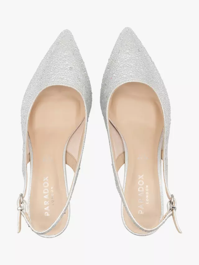 Туфли-лодочки Paradox London Fiora Wide Fit Diamante Kitten Heel Slingback, серебряный — фото 4