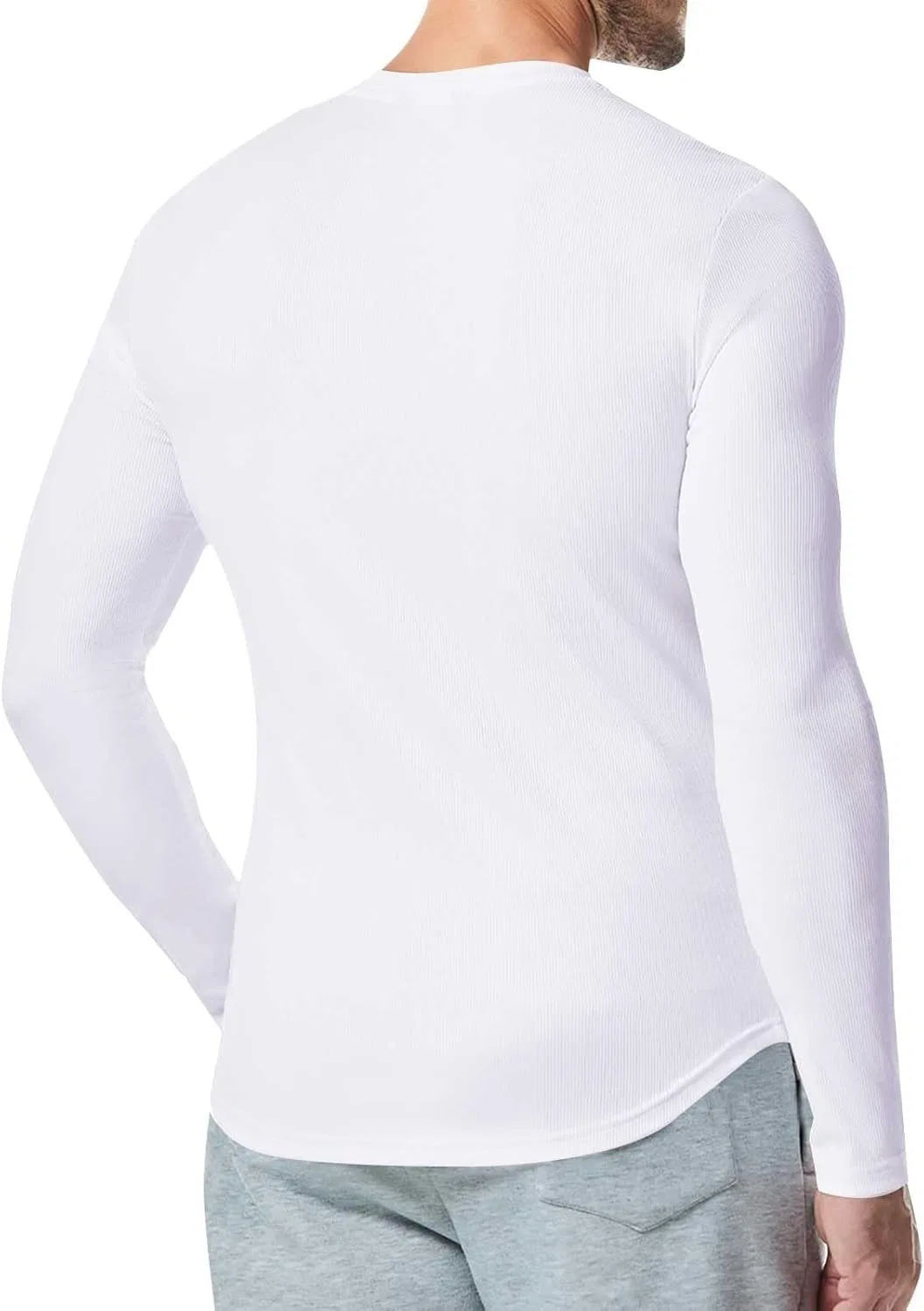 Мужская облегающая футболка с длинным рукавом Henley, White — фото 2