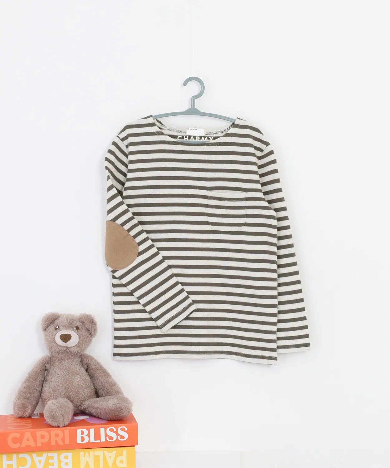 Детский лонгслив с принтом Boatneck Elbow Patch FUNALIVE, Khaki