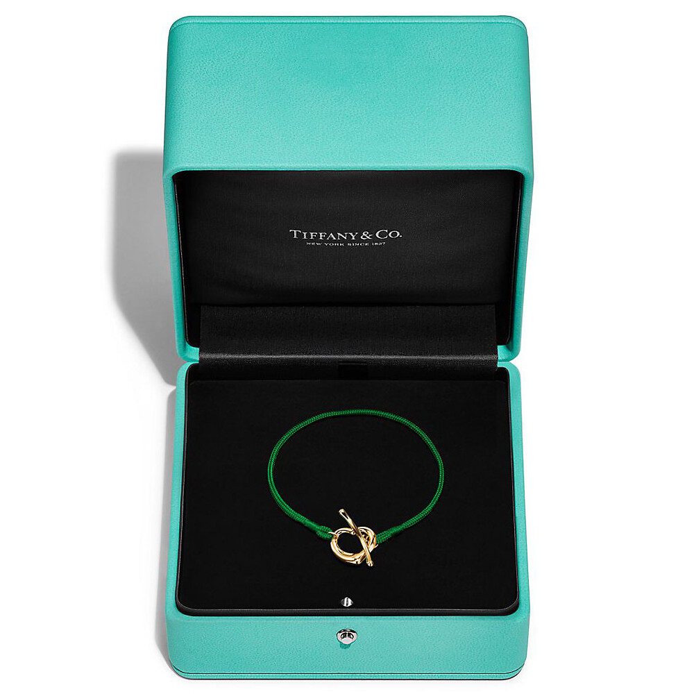 Браслет Tiffany & Co. Elsa Peretti Open Heart, золото/зеленый шелк — фото 4