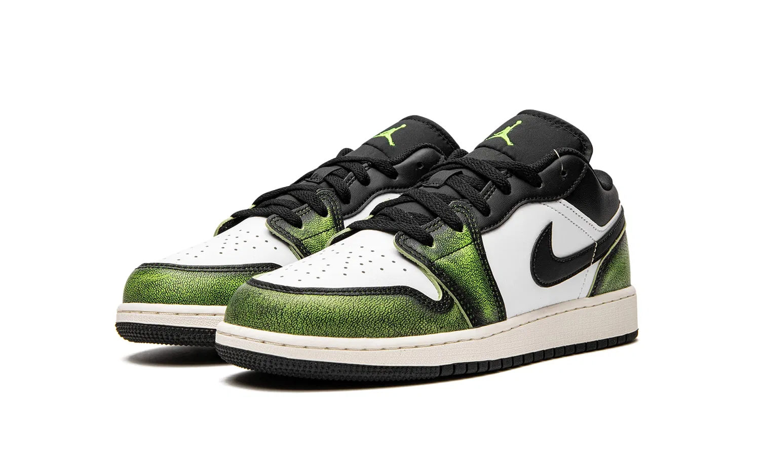 Детские баскетбольные кроссовки для мальчиков с принтом Air Jordan 1 Low NIKE, Black Electric Green White — фото 2
