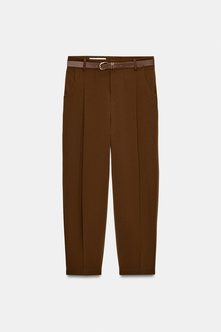 

Брюки Zara Darted With Belt, коричневый