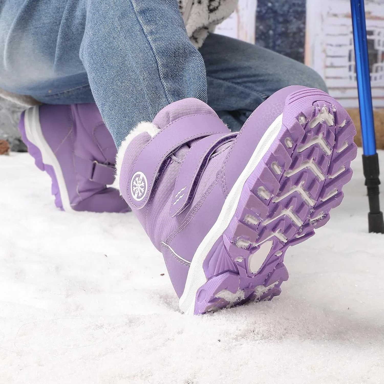Детские зимние водонепроницаемые ботинки для мальчиков и девочек UBFEN, Light Purple — фото 2