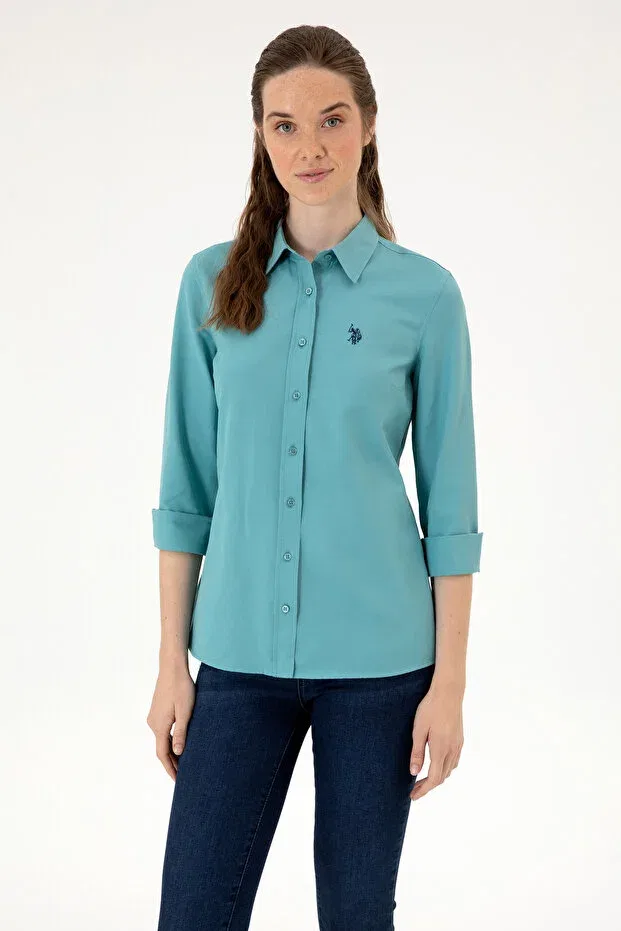 Женская рубашка с длинным рукавом U.S. Polo Assn., Dark Mint