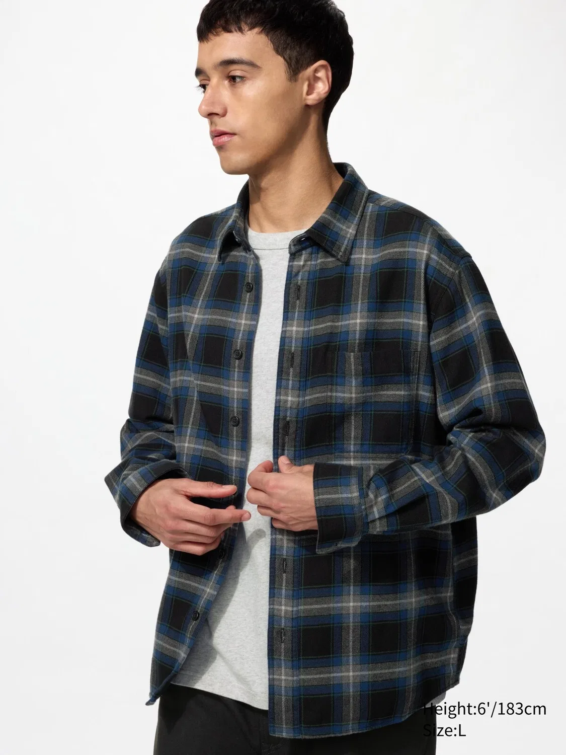 Рубашка фланелевая Uniqlo, клетчатая тартан, черный