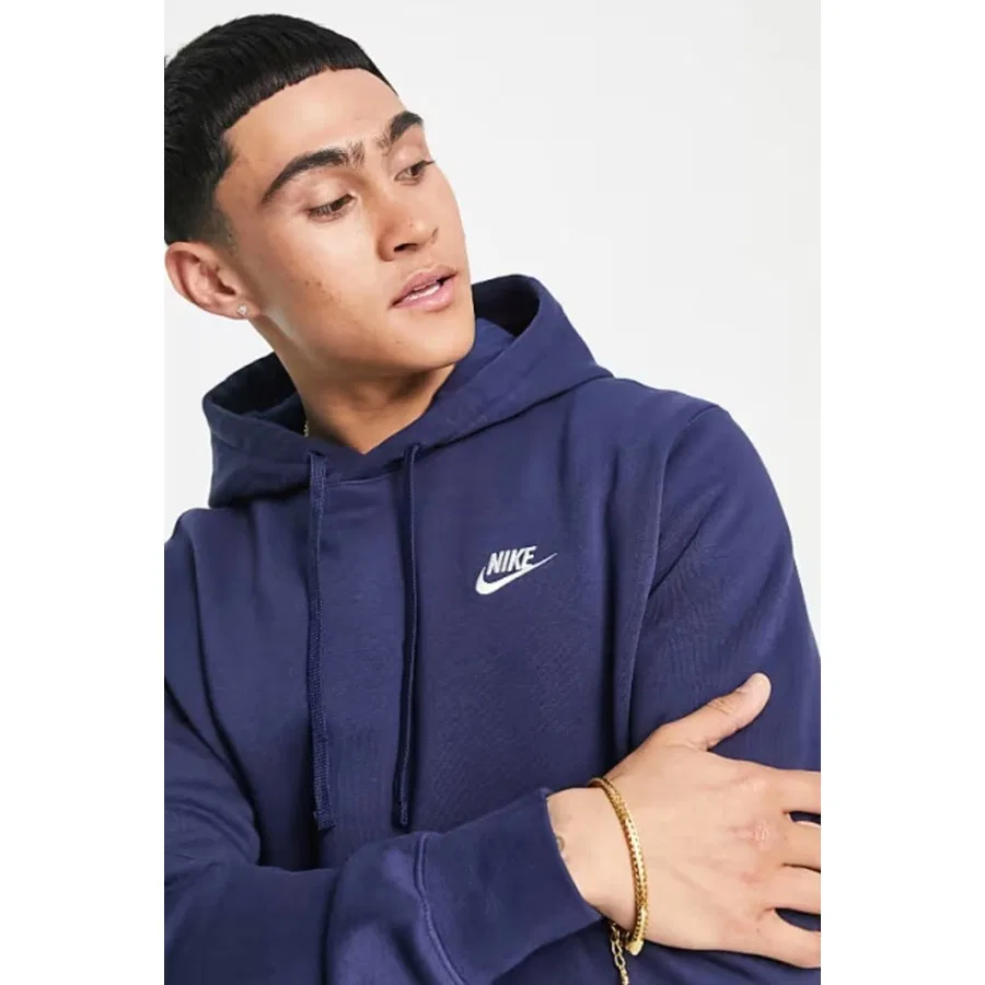 Мужской худи с капюшоном из футера с начесом Club Fleece Pullover Nike, Темно-синий — фото 3