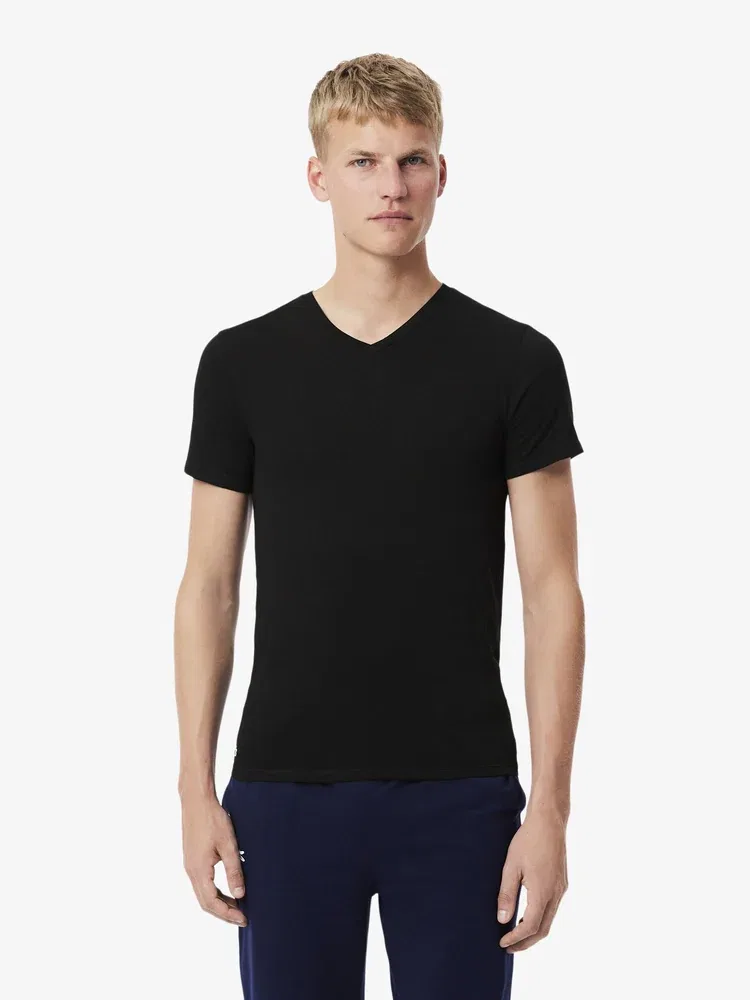 Комплект футболок Lacoste Slim Fit Short Sleeve V-Neck, 3 предмета, черный — фото 2