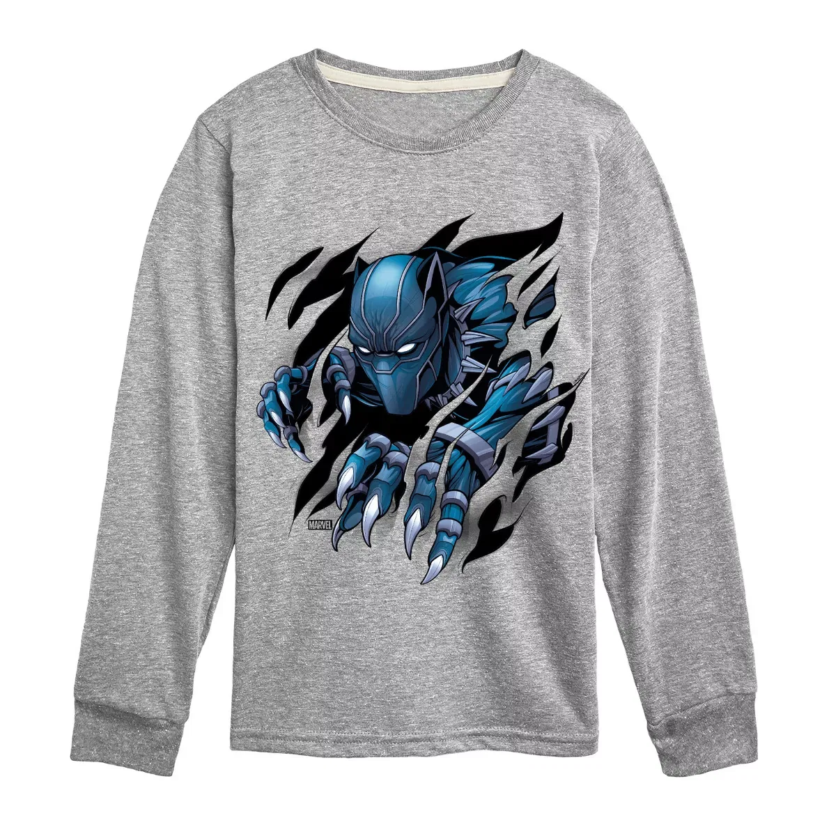 Детская футболка с длинным рукавом с принтом Black Panther Rip Through Marvel, Athletic Heather