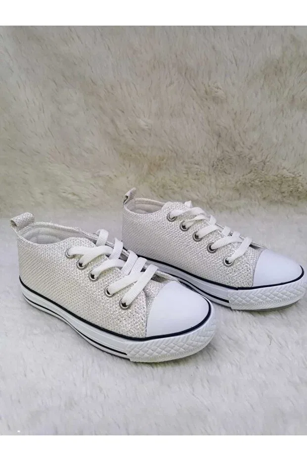 Детские кеды для девочек с принтом Orthopaedic girl's converse with cream glitter light Özgür Kids, Cream Lace-Up — фото 3