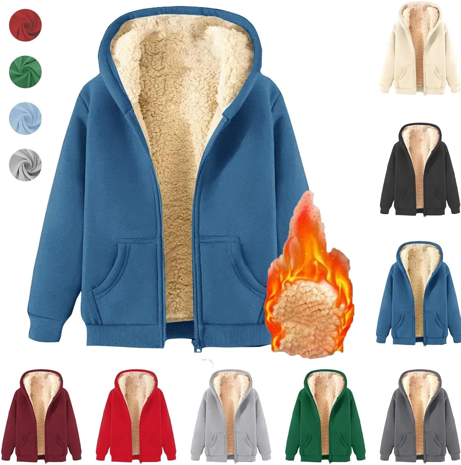 Мужское худи на молнии с флисом, модель Fleece Lined, зелёный — фото 3