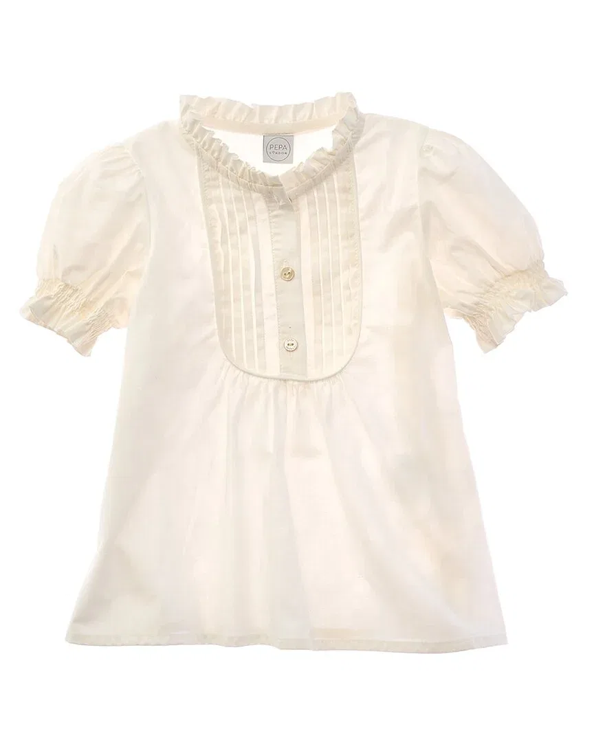 Детская блузка для девочек с оборкой на шее и плиссировкой Pepa London, White
