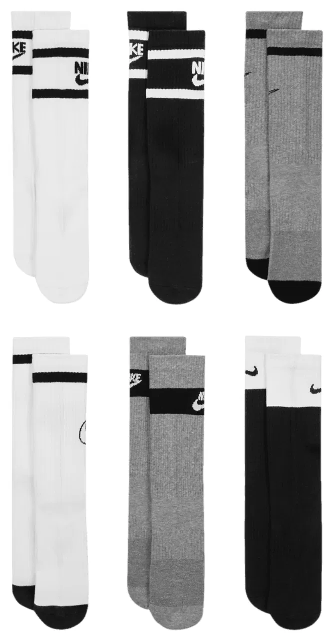 Детские носки, 6 пар, с поддержкой свода стопы, Nike GFX, Nike, Grey/Black/White — фото 3