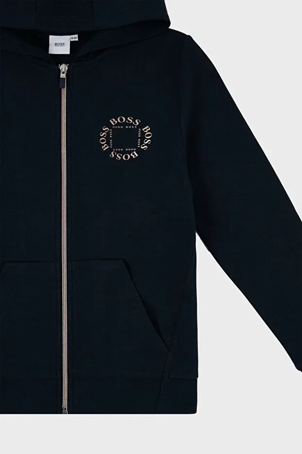 Детская толстовка с капюшоном на молнии Hugo Boss, Navy Blue — фото 3