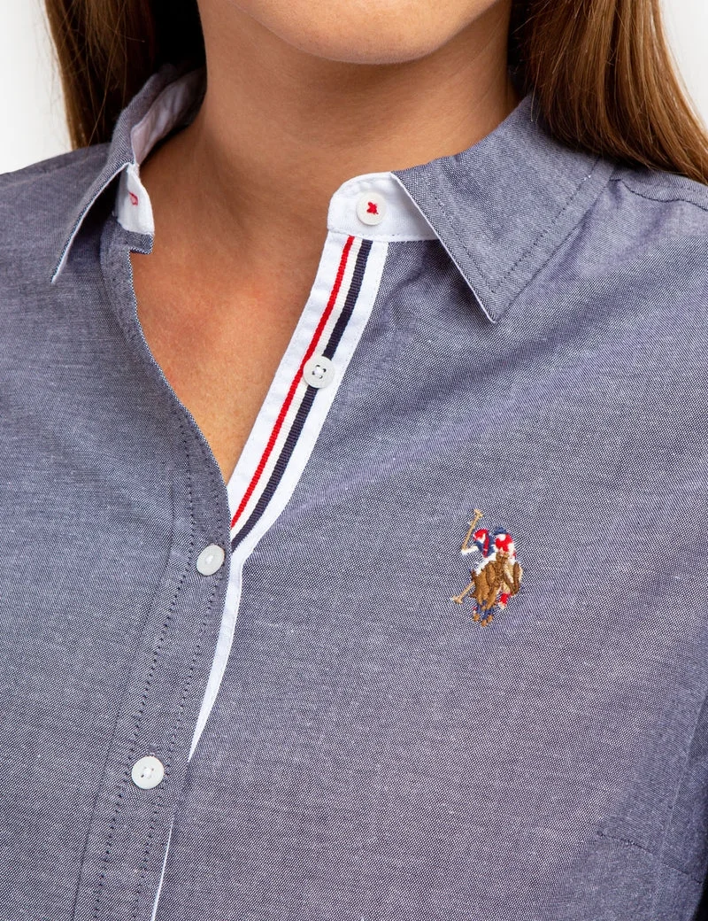 Рубашка-оксфорд U.S. Polo Assn.  Long Sleeve Solid Stretch, синий — фото 4