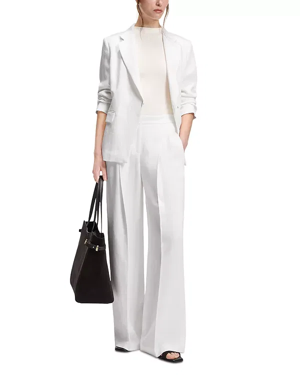 Женские брюки широкие из льна Tiana wide leg pants Boss, белый — фото 2