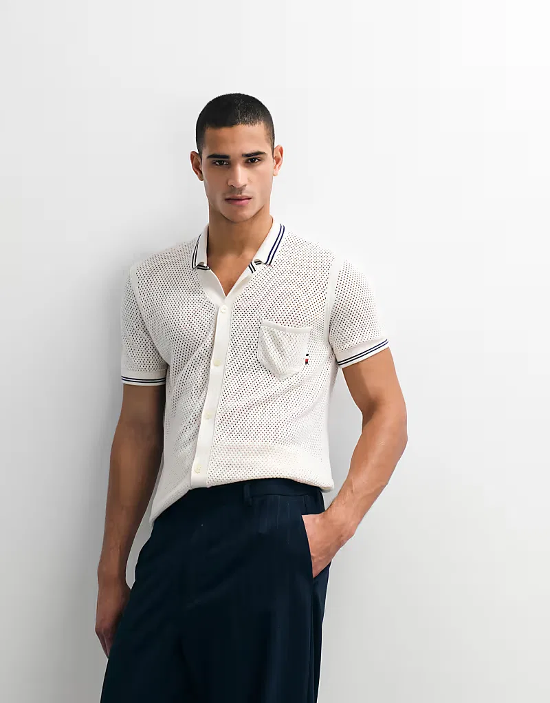 Вязаная рубашка Tommy Hilfiger слоновой кости — фото 2