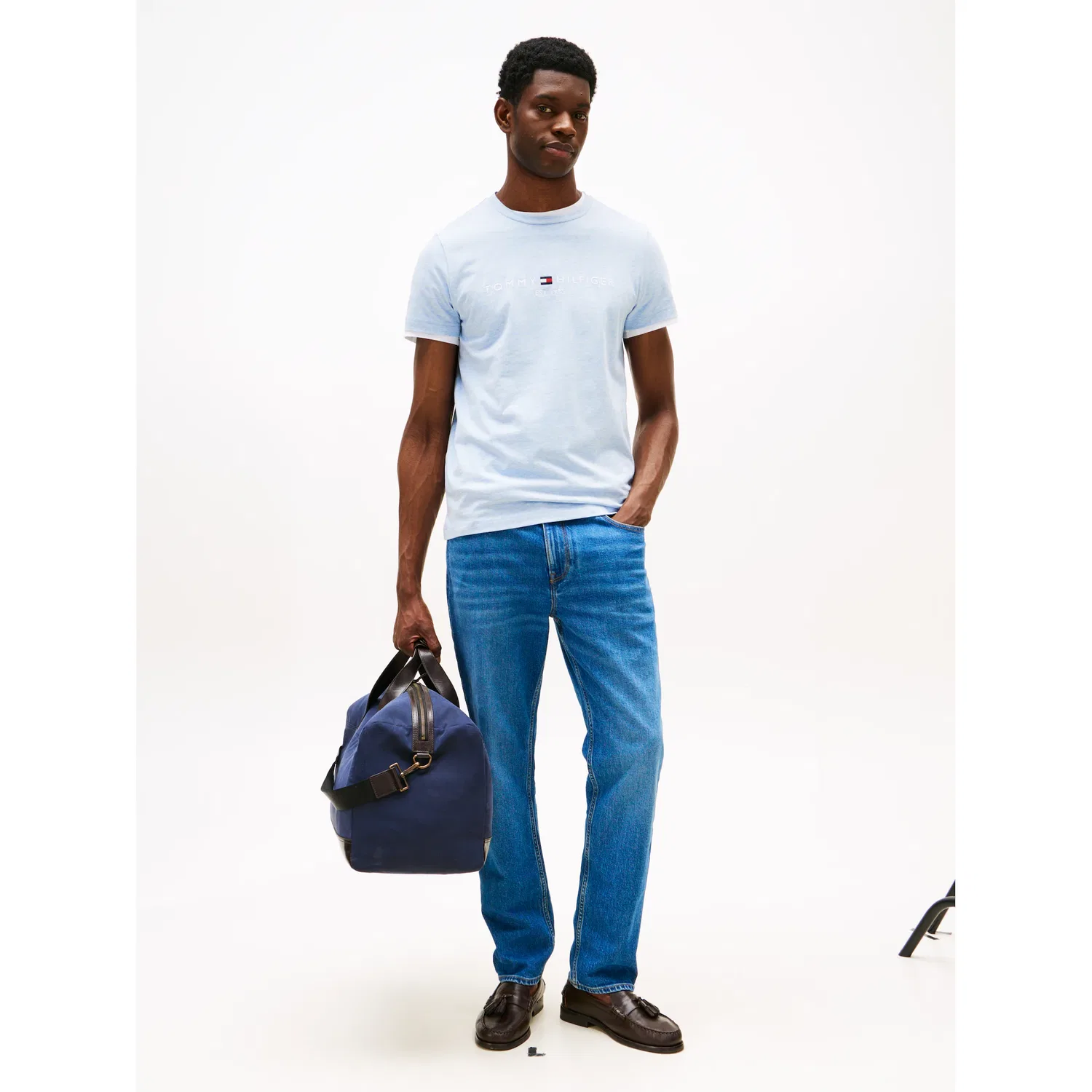 Мужская футболка с логотипом Tommy Hilfiger из чистой хлопковой ткани, Heathered Blue — фото 2