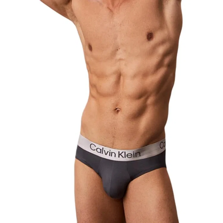 Мужские трусы-слипы с принтом, комплект из 3 штук, Calvin Klein, Black Blue Gray Dark Gray — фото 3