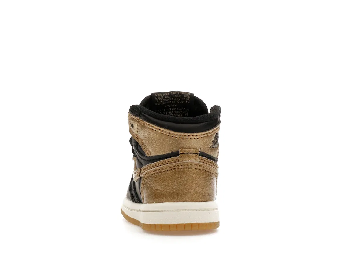 Детские кроссовки для мальчиков высокие с принтом Jordan 1 Retro High OG Jordan, Black Metallic Gold Sail — фото 4
