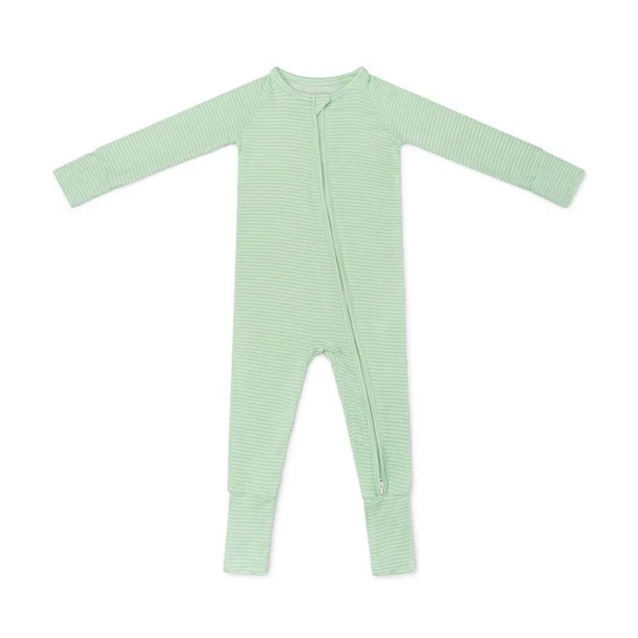 Детский слип-пижама с длинным рукавом, в полоску, Boys Pear Stripe Motette, Light Green And White Stripes