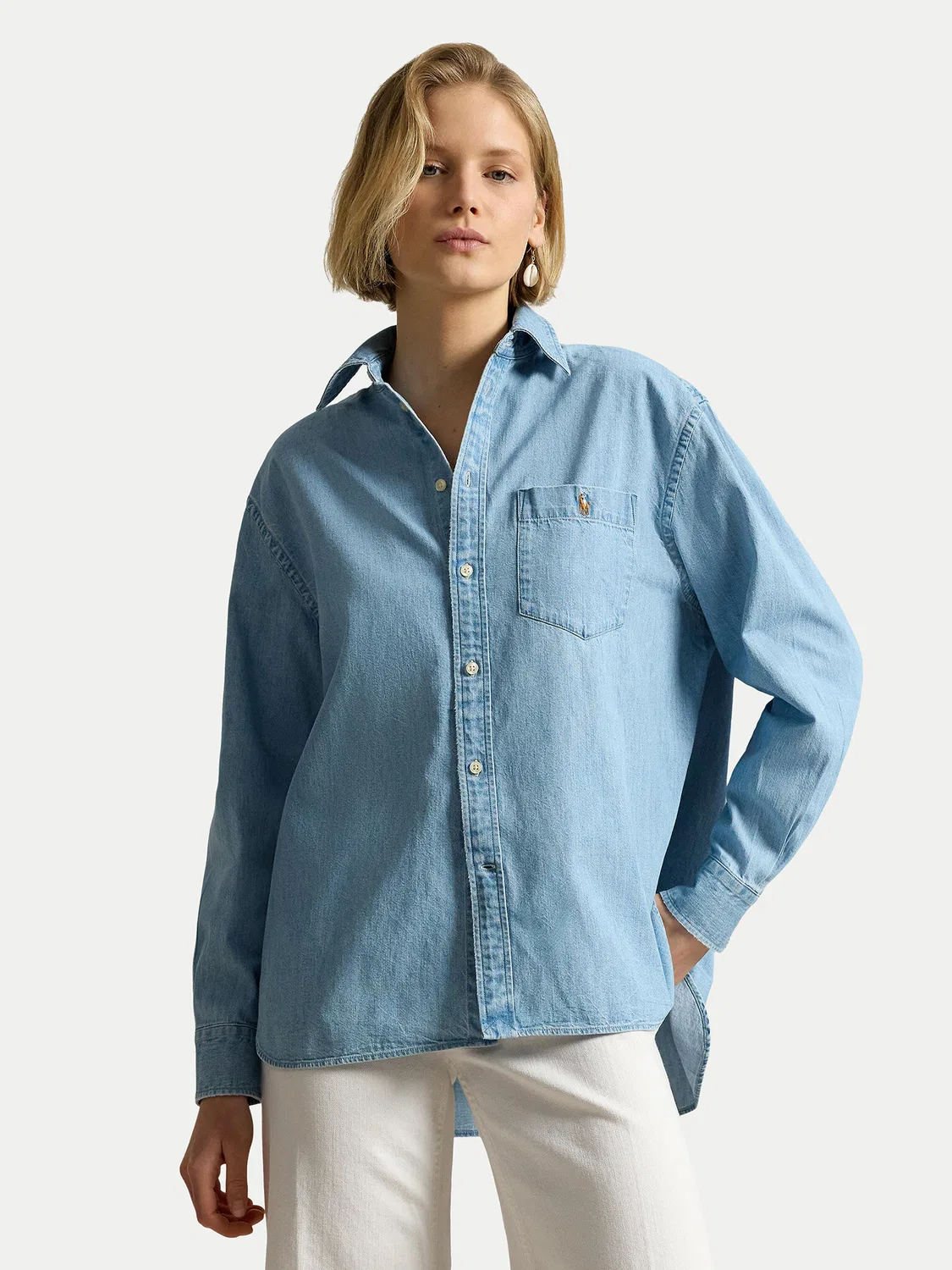 Женская джинсовая рубашка свободного кроя Polo Ralph Lauren, голубой