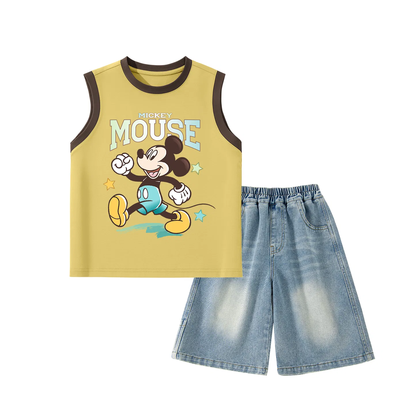Детский спортивный костюм с круглым вырезом, тонкий, Disney, Didoque Brown Yellow+Solid Color Denim Blue — фото 4