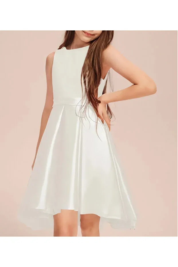 Детское платье для девочек без рукавов Ecru elegant short asymmetrical girls dress birthday prom graduation dress Hsnlife, Ecru