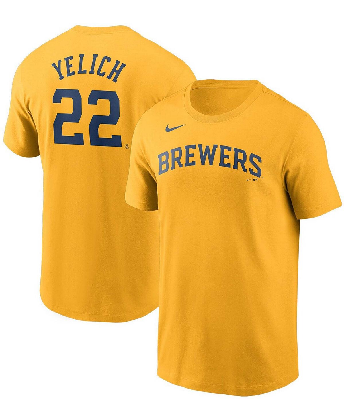 

Мужская футболка christian yelich gold milwaukee brewers name number Nike