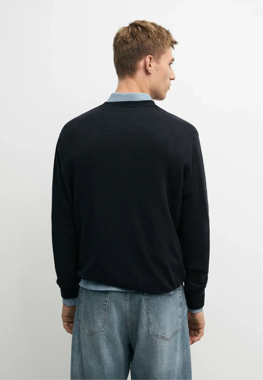 Вязаный свитер с круглым вырезом из 100% кашемира Massimo Dutti, Mottled Dark Blue — фото 3
