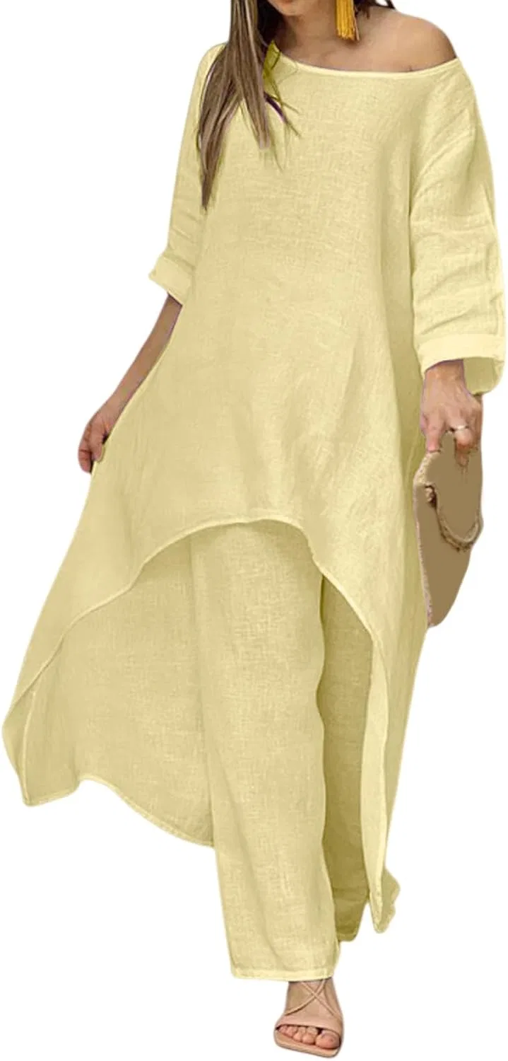 Женский летний костюм из льна Casual, Yellow