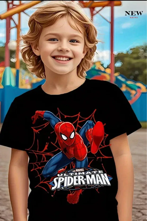 Детская футболка с принтом Spider-Man, New Shine, Черный