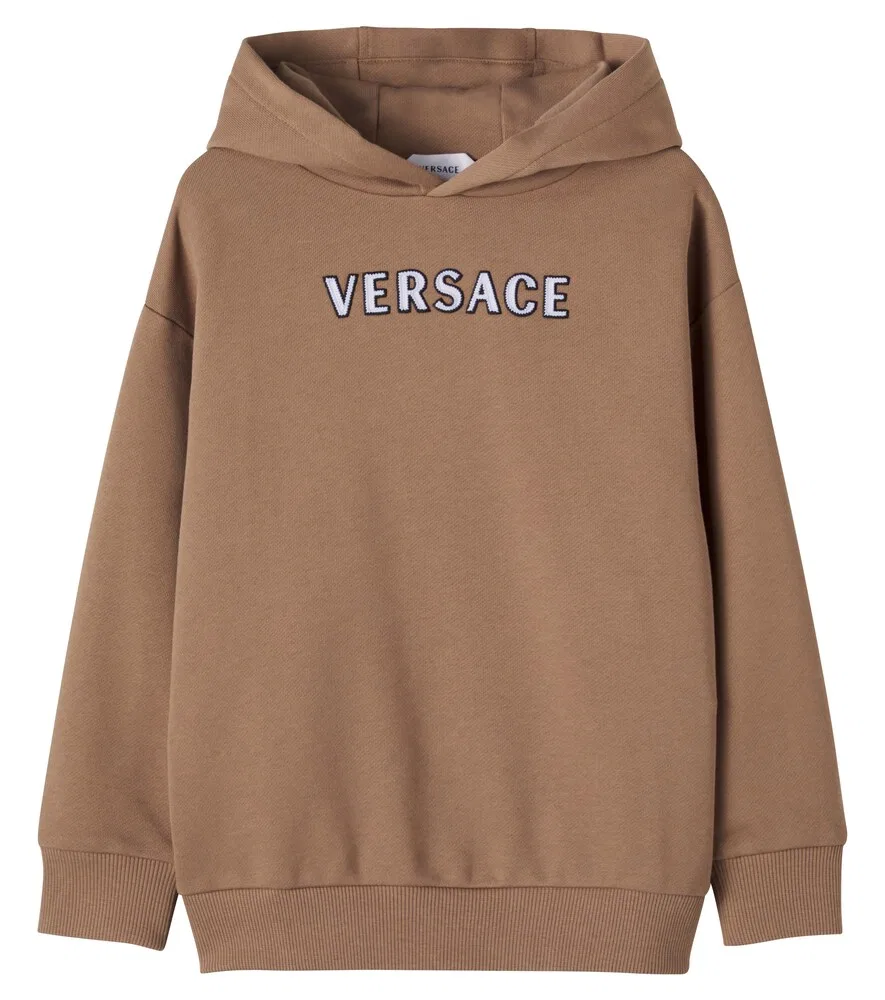 Худи из хлопкового трикотажа с логотипом Versace Kids, коричневый
