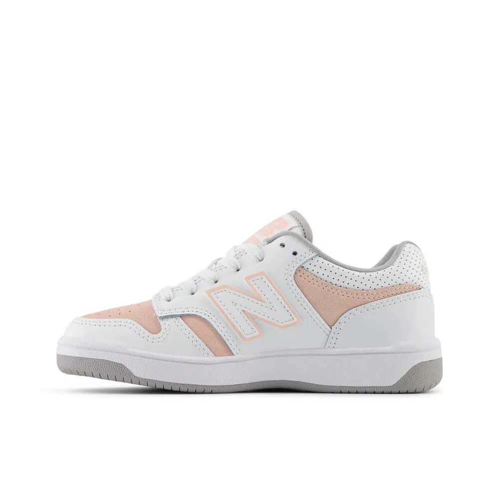 Детские кроссовки для мальчиков с шнуровкой 480 V1 Lace-up New Balance, White Pink Haze — фото 2