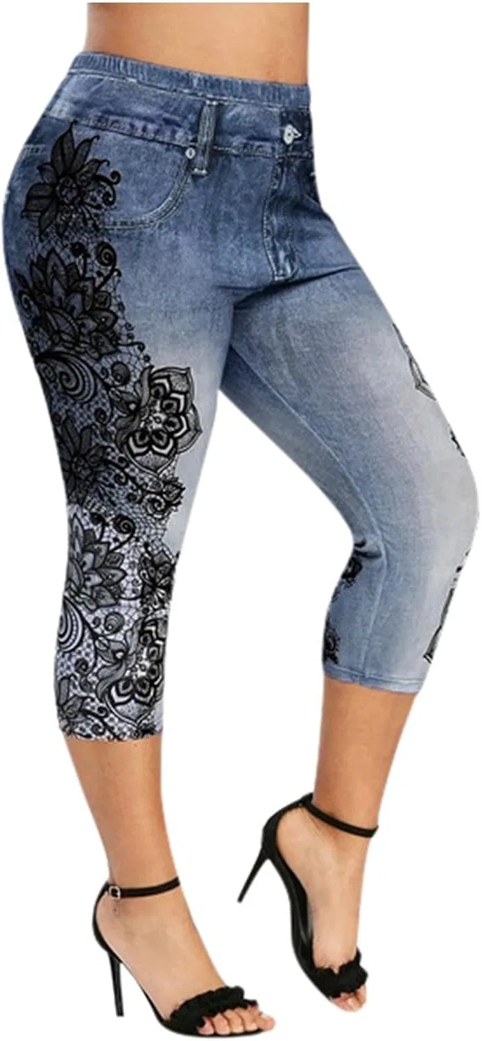 Джинсы джеггинсы капри Women Denim Capri Leggings, темно-синий