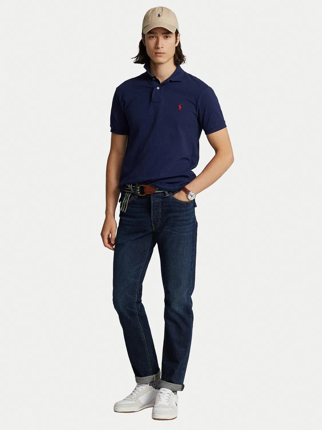 Мужское поло классического кроя Polo Ralph Lauren, темно-синий — фото 2