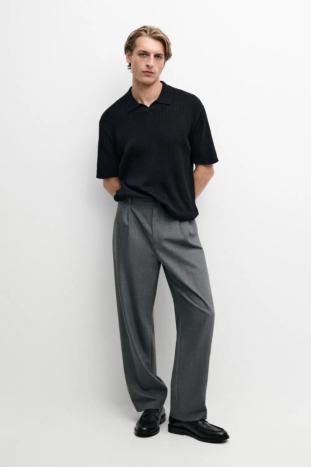 Поло-свитер Massimo Dutti, крупной вязки, темно-синий