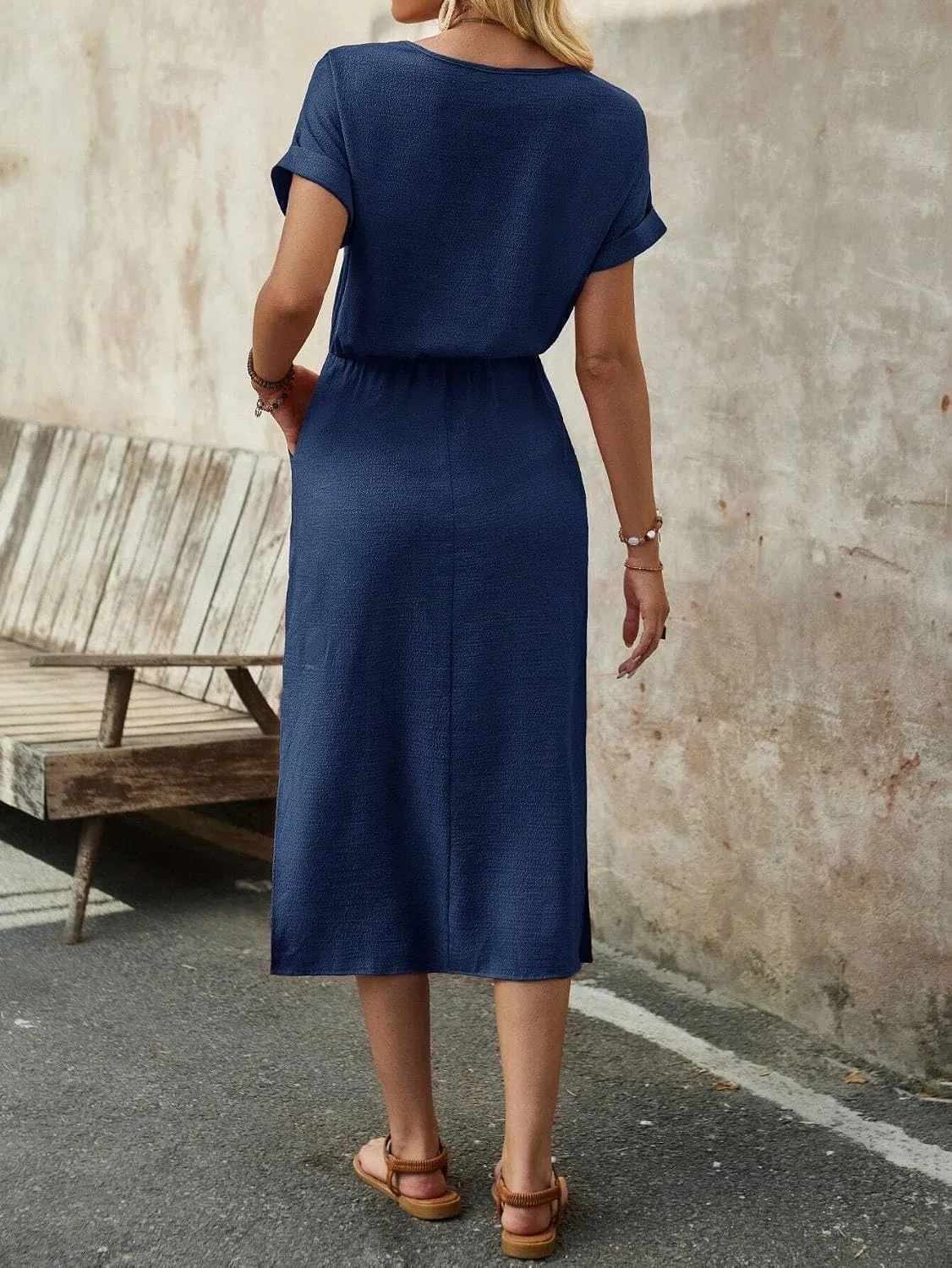 Женское летнее платье миди с рукавами-крылышками, Navy Blue — фото 3