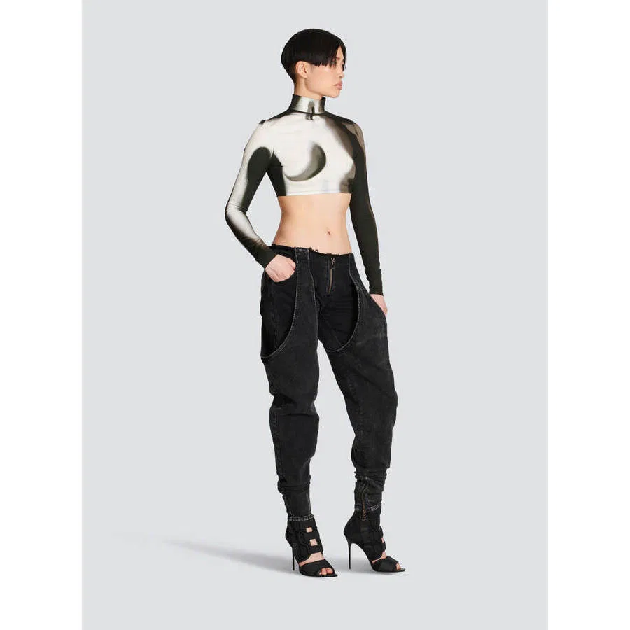 Джинсы с галтер-кроем и эффектом потертости Balmain, Black — фото 3