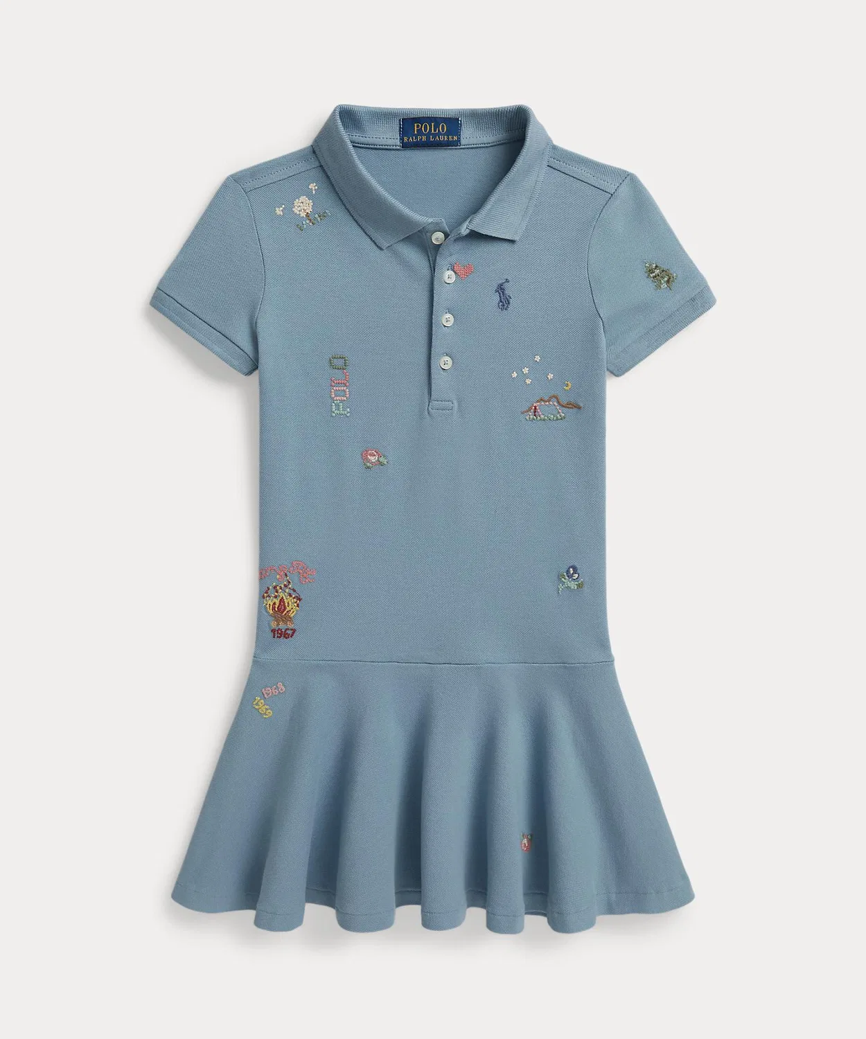 Детское платье-поло из стрейч-меша с вышивкой Camping Lake Days POLO RALPH LAUREN CHILDRENSWEAR, Blue