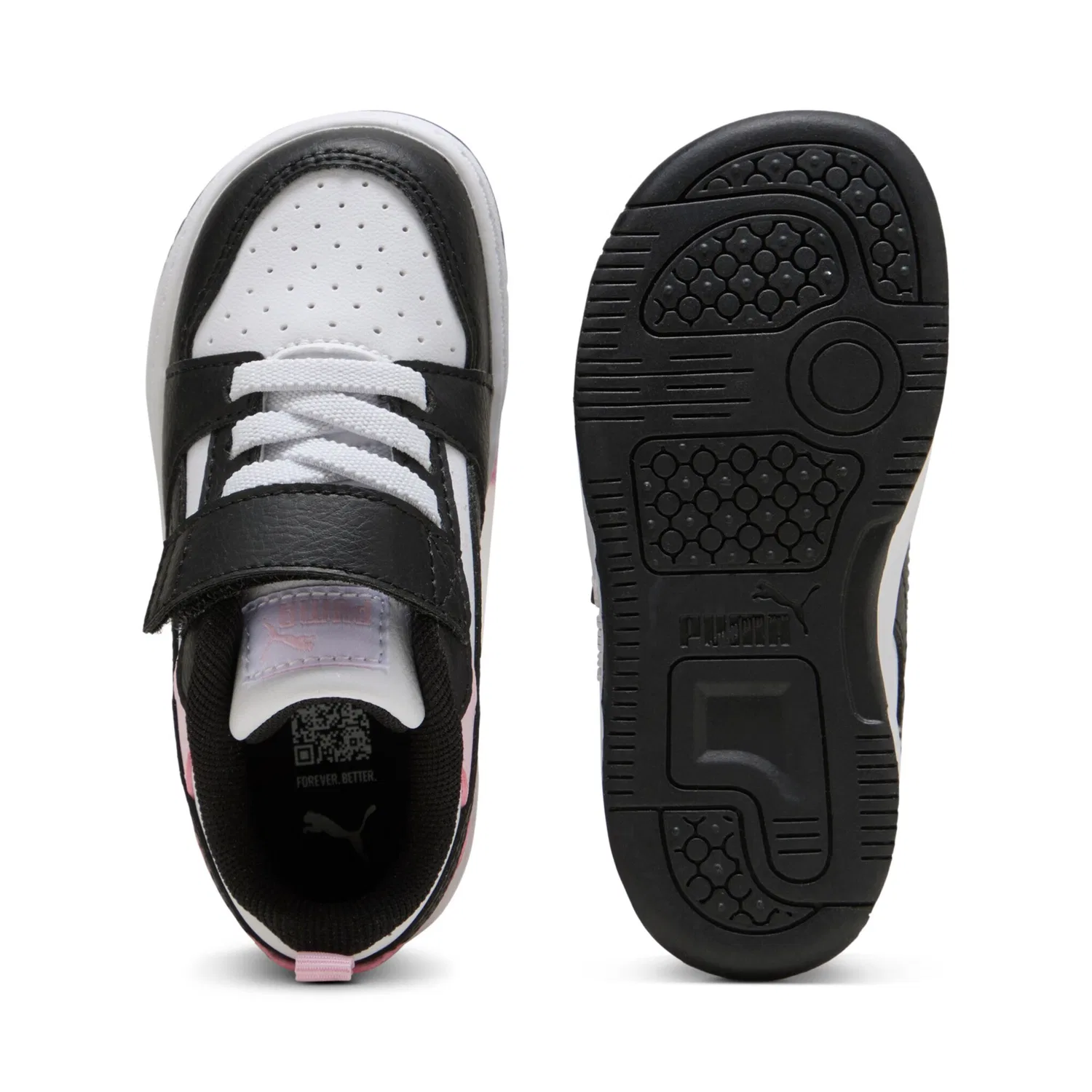 Детские кроссовки с низким силуэтом Rebound v6 Low PUMA, White/Black/Pearl Pink — фото 4